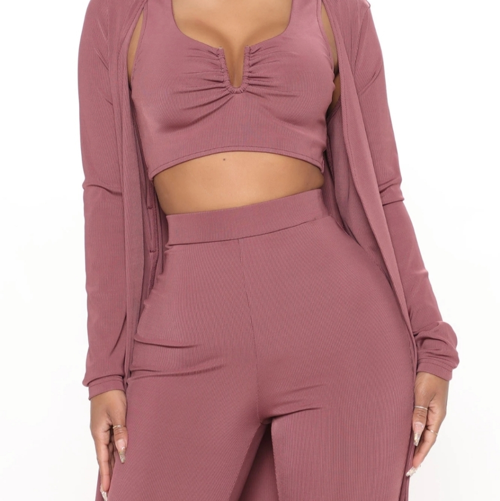 Fashion Nova 3 piece Flare Pant Cardigan Set Sz XL - Picture 2 of 3
